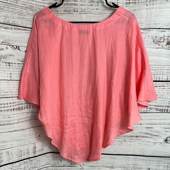 Amelline linen poncho one size with studs shoulder details Minimalist coral New - Picture 4 of 10